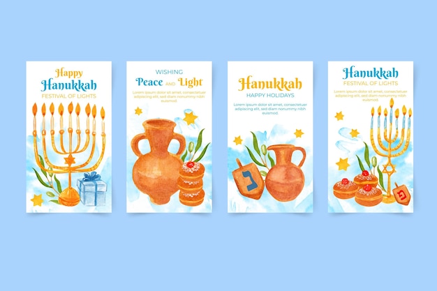 Vector aquarel hanukkah instagram verhalencollectie