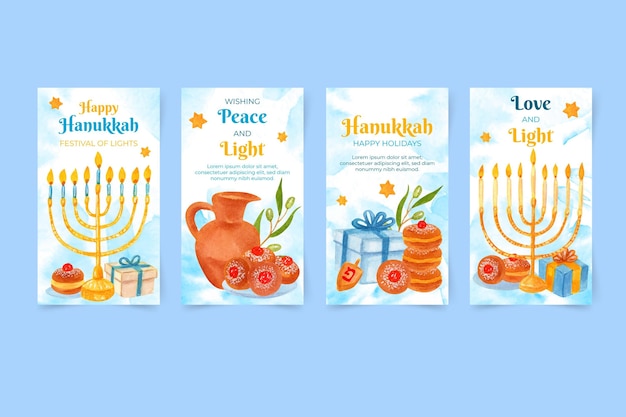 Vector aquarel hanukkah instagram verhalencollectie