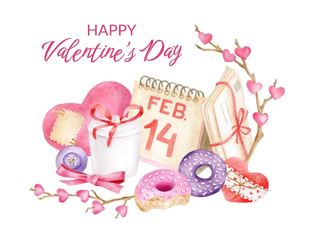 Vector aquarel happy valentines day illustratie