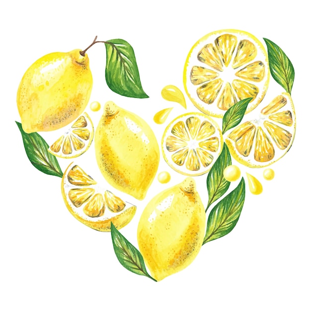 Aquarel hart van citroenen
