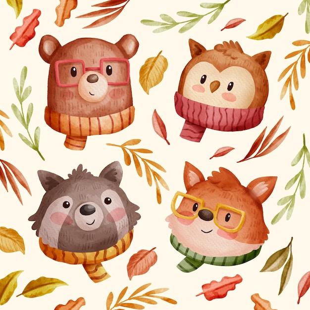 Aquarel herfst dieren collectie