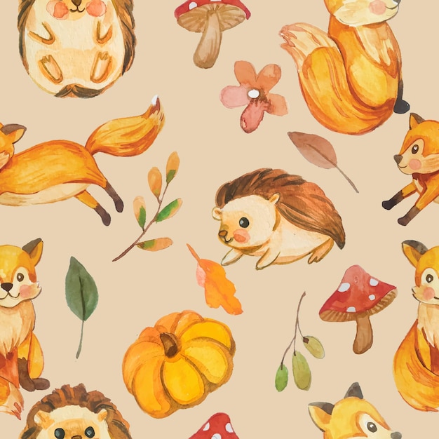 aquarel herfst dieren patroon