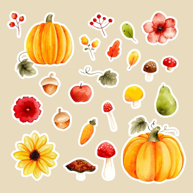 Aquarel herfst fruit bloem paddestoel plant sticker