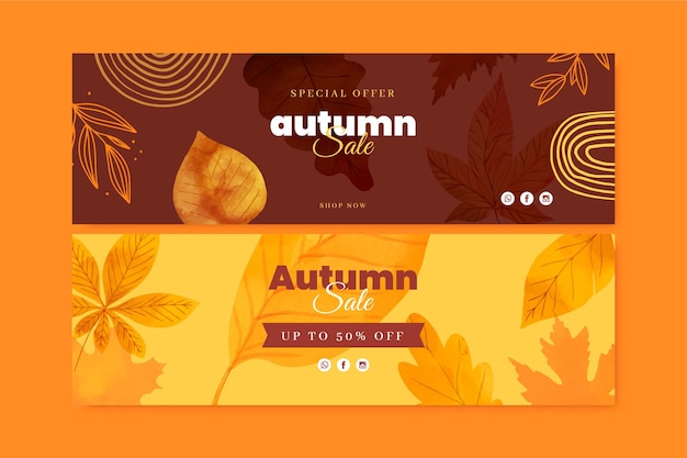 Vector aquarel herfst horizontale verkoop banners set