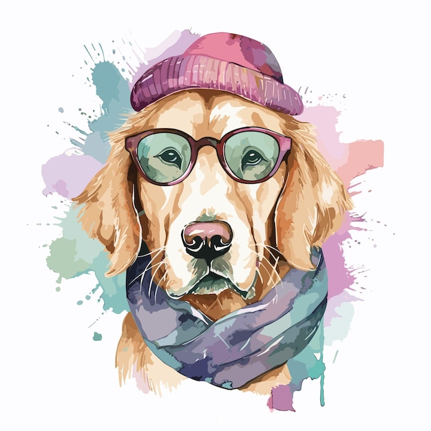 aquarel hond met bril gouden hond illustratie
