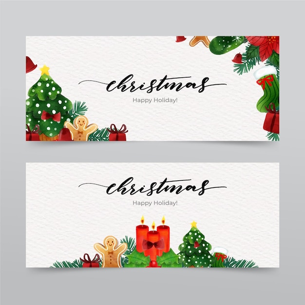 Aquarel horizontale kerstbanners set