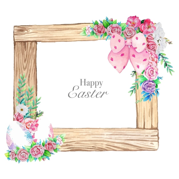 Aquarel houten frame met lente Pasen decoratie Vector illustratie