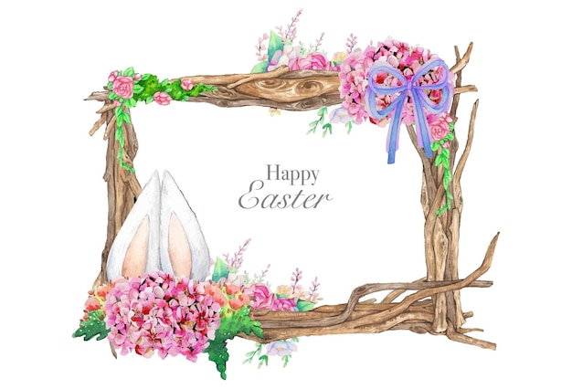 Aquarel houten frame met lente Pasen decoratie Vector illustrationxA