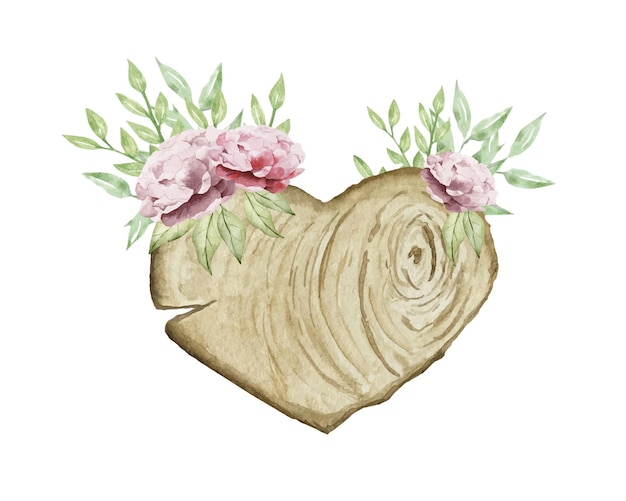 Aquarel houten hartschijf met bloemen