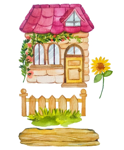 aquarel huis illustraties elementen