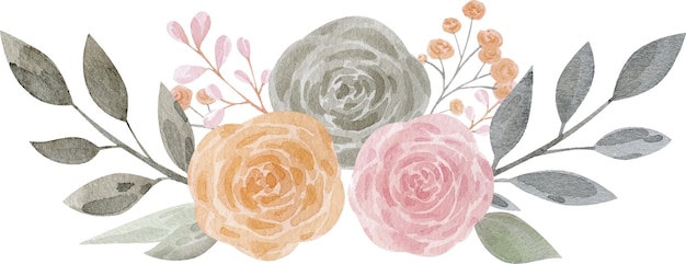 Aquarel illustratie bloemen perzik roze boeket met bladeren