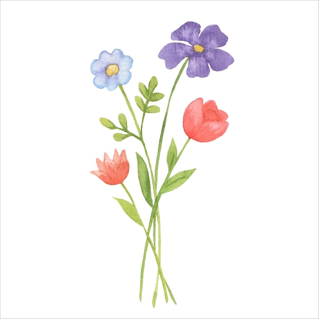 Aquarel illustratie boeket bloemen. Handgetekende wilde bloemen