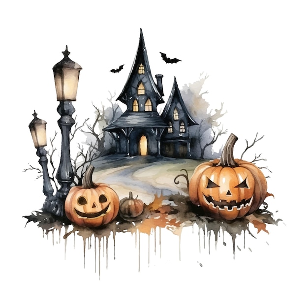 Aquarel illustratie halloween griezelige pompoen