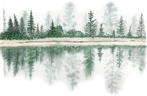 Aquarel illustratie natuur landschapmountainsforest