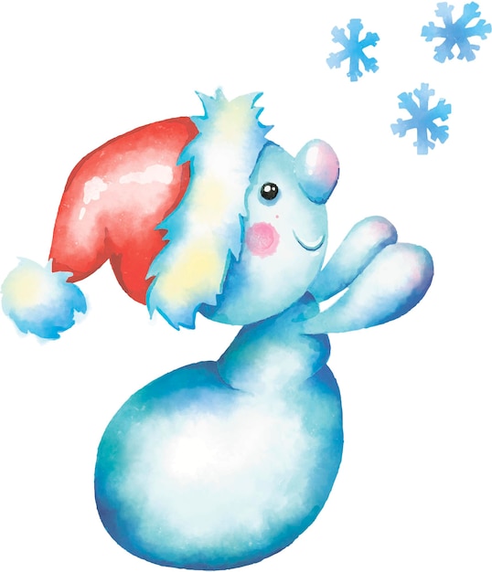 aquarel illustratie schattige sneeuwpop die sneeuwvlokken vangt