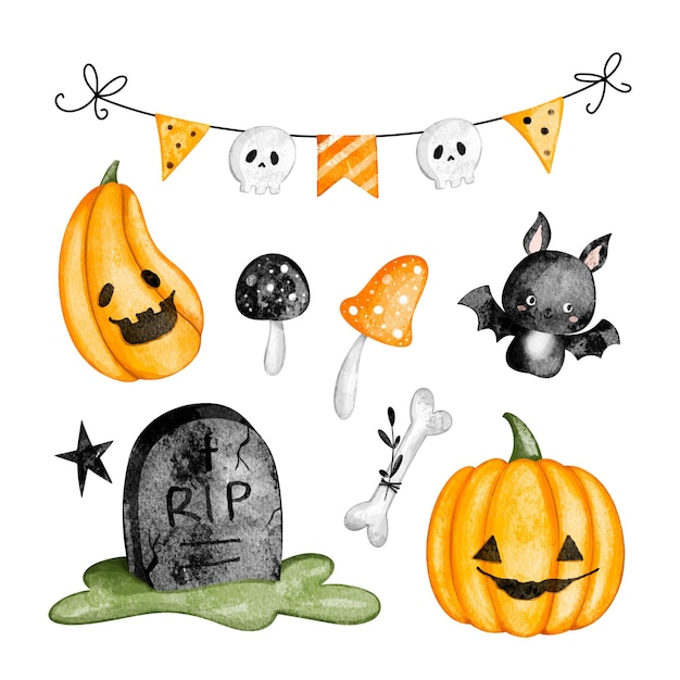 Aquarel illustratie set Halloween clipart