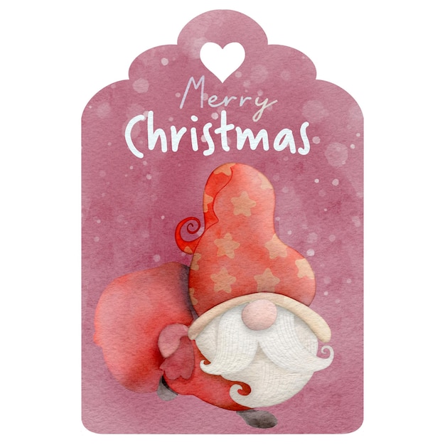 Aquarel illustratie set kerst hangtag met gnome