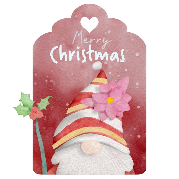 Aquarel illustratie set kerst hangtag met gnome