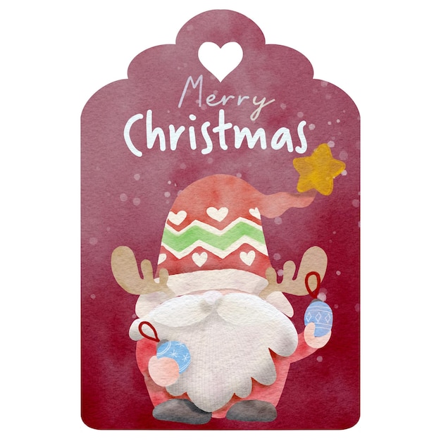 Aquarel illustratie set kerst hangtag met gnome