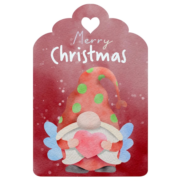 Aquarel illustratie set kerst hangtag met gnome