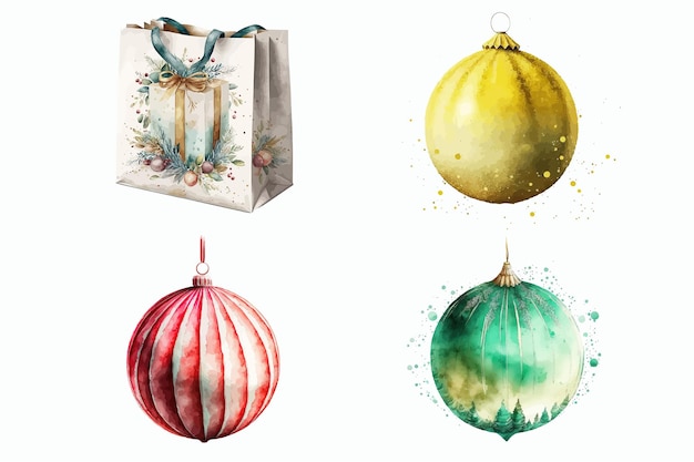 Aquarel Illustratie set kerstversiering Handgetekende illustratie geïsoleerd op een witte achtergrond in boho-stijl