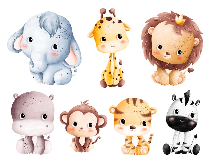 Vector aquarel illustratie set schattige baby dieren
