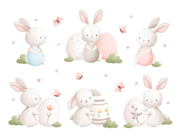 Aquarel illustratie set van Easter Rabbit en Easter Egg