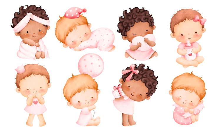 Vector aquarel illustratie set van schattige baby girl