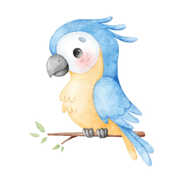 Aquarel illustratie van een cartoon papegaai tropische vogels schattige aquarel dieren