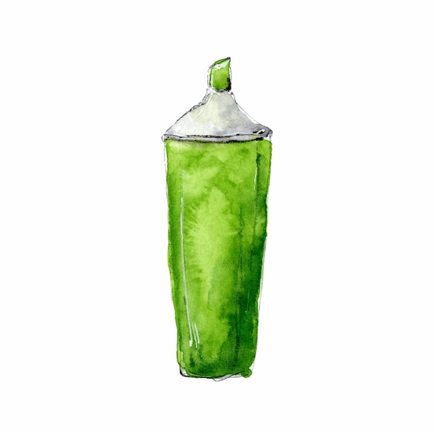 Aquarel illustratie van open groene marker hand getekende schets clipart geïsoleerd op een witte achtergrond