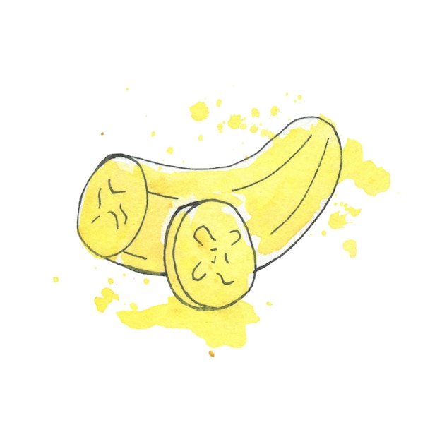 Vector aquarel illustraties bananen geïsoleerd op witte achtergrond fruit hand tekenen gele aquarel splatter vegetarisch eten mooie illustratie