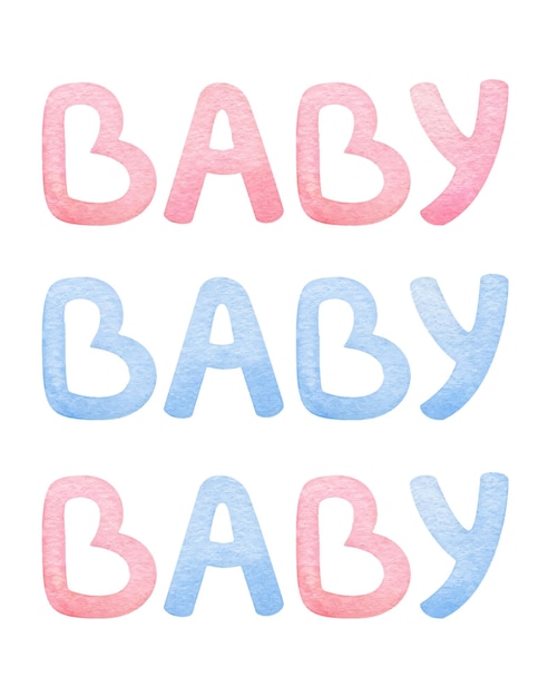 Vector aquarel inscriptie baby roze en blauwe letters schattig woord voor een pasgeborenen vakantie decor