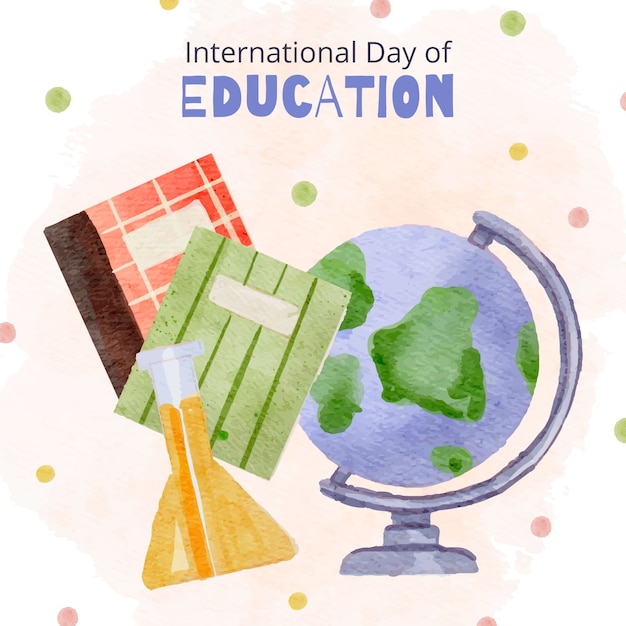 Aquarel internationale dag van onderwijs illustratie