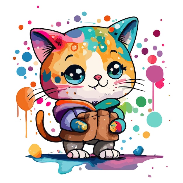 Aquarel kat vector ontwerpbundel