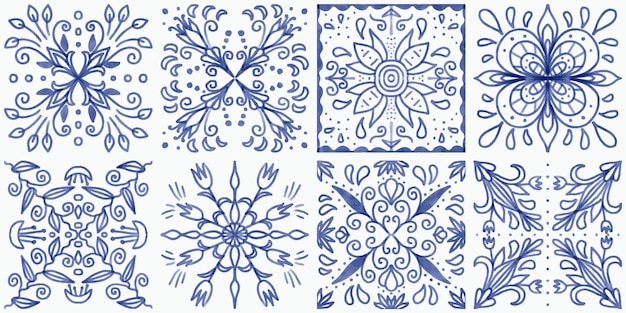 Aquarel keramische tegel stilering met blauwe ornamenten Azulejos portugal Turks ornament