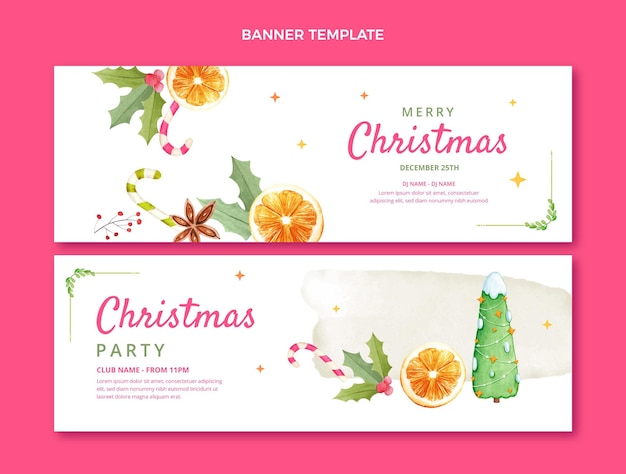 Vector aquarel kerst horizontale banners set