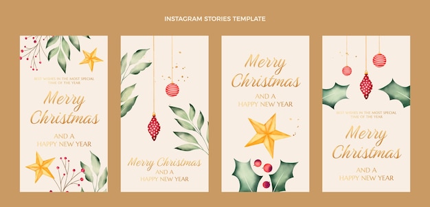 Vector aquarel kerst instagram verhalencollectie