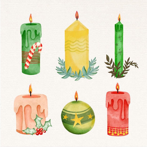 Vector aquarel kerst kaars collectie