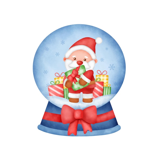 Aquarel kerst sneeuwbal bol met een schattige kerstman.