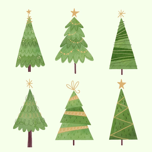 Vector aquarel kerstbomen collectie