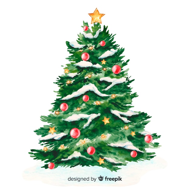 Vector aquarel kerstboom en sneeuw