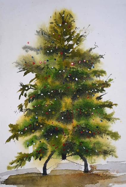 Aquarel kerstboom met bal hand getekende illustratie