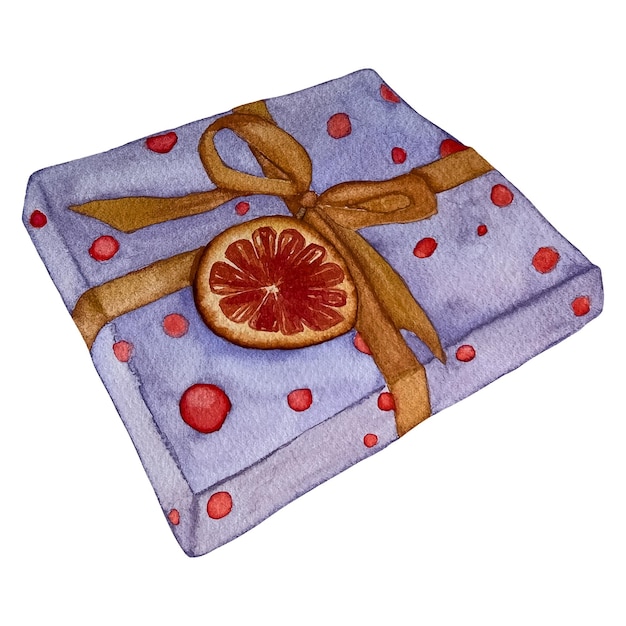 aquarel kerstcadeau met lint