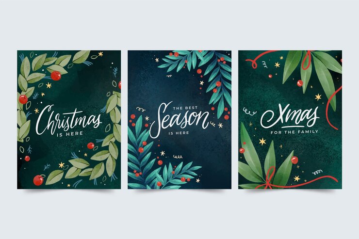 Vector aquarel kerstkaarten collectie