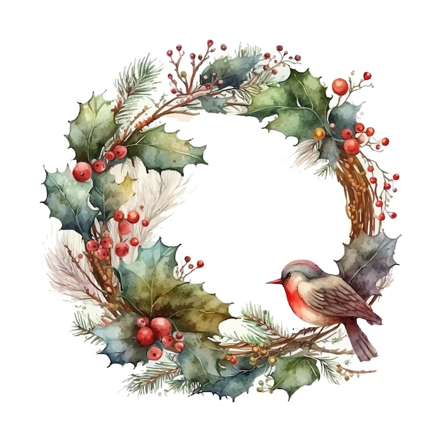 Aquarel kerstkrans aquarel voor banner ontwerp kerst element vector illustratie winte