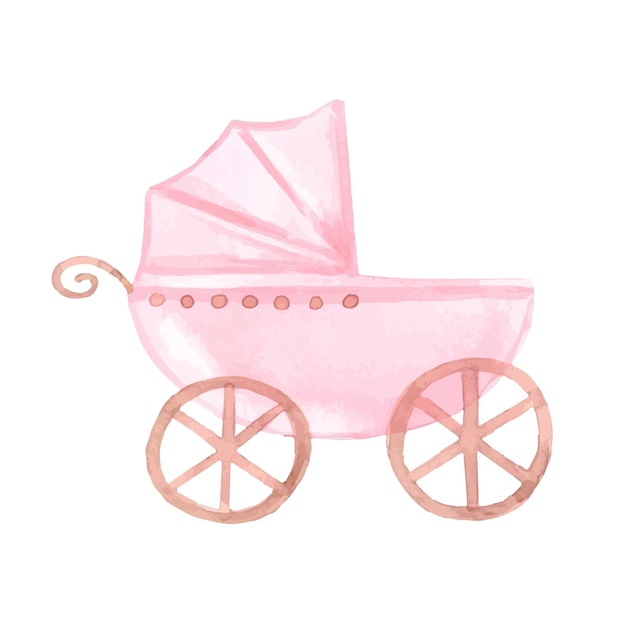 Aquarel kinderwagen Roze baby shower Vector illustratie