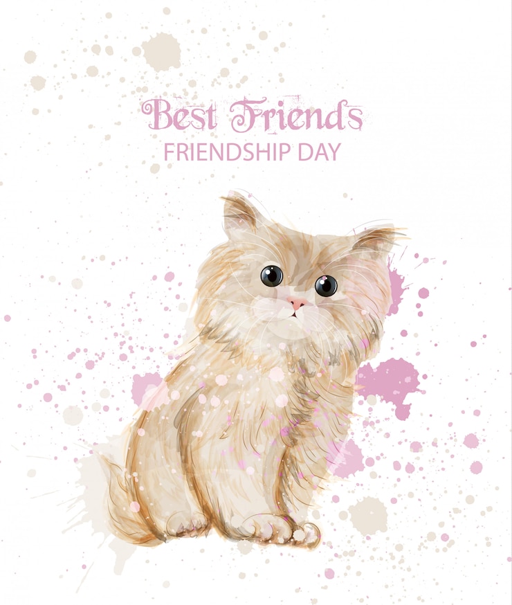 Vector aquarel kitty vriendschap dag kaart