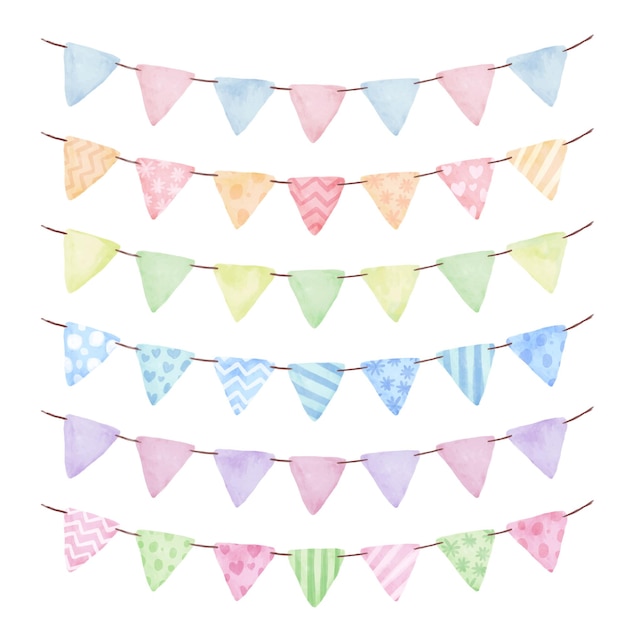 Aquarel kleurrijke bunting vlaggen clipart collectie voor decoratie