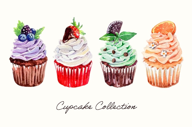 Aquarel kleurrijke cupcakes collectie