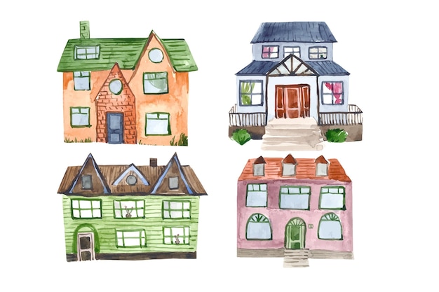 Aquarel kleurrijke huizen met de hand beschilderd
